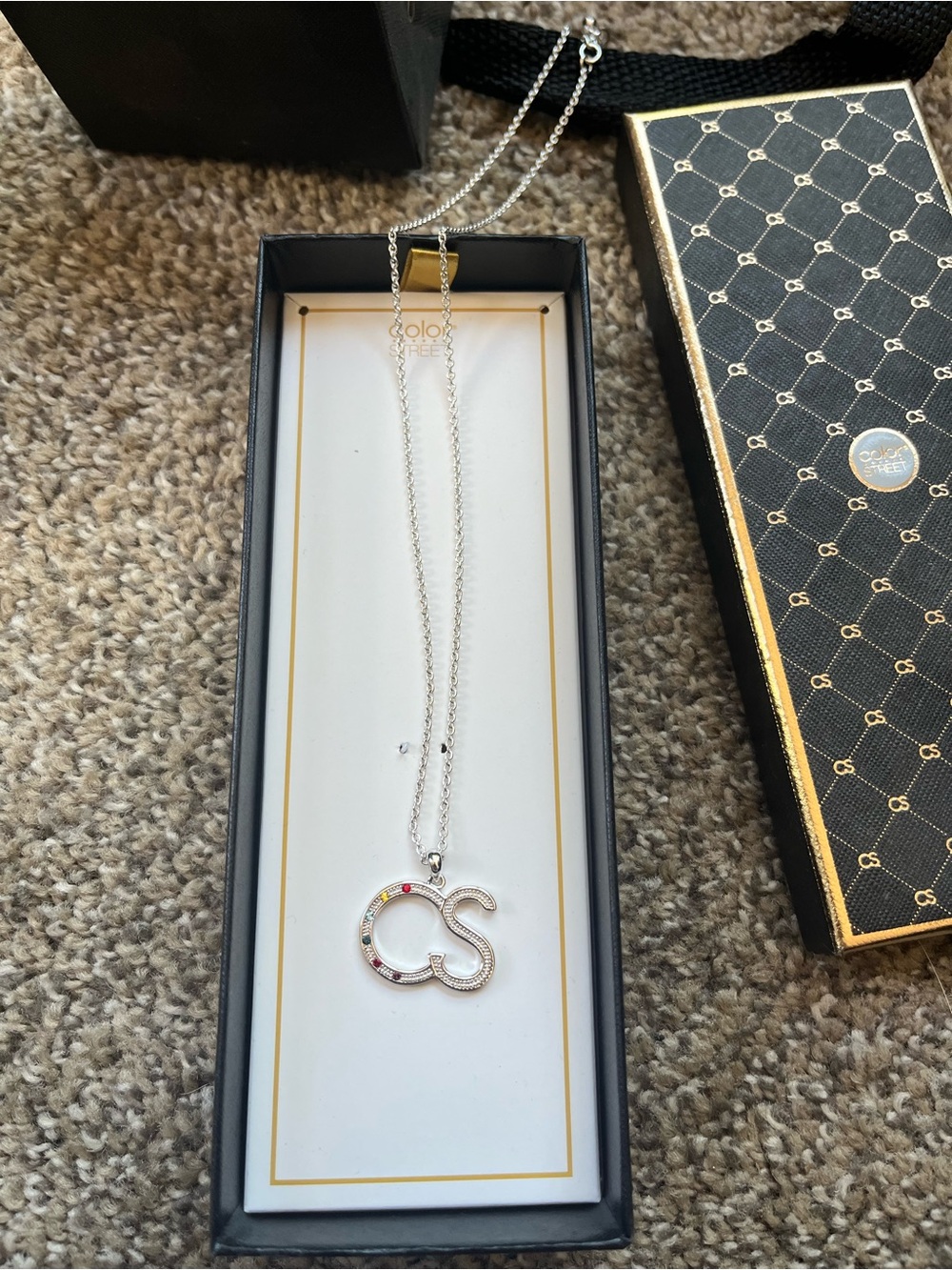 Color Street Silver CS Necklace with Multicolor Accents